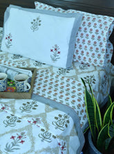 Red & Gray Lilly Mughal Jaal  Bedsheet & Dohar Set – Hand Block Printed